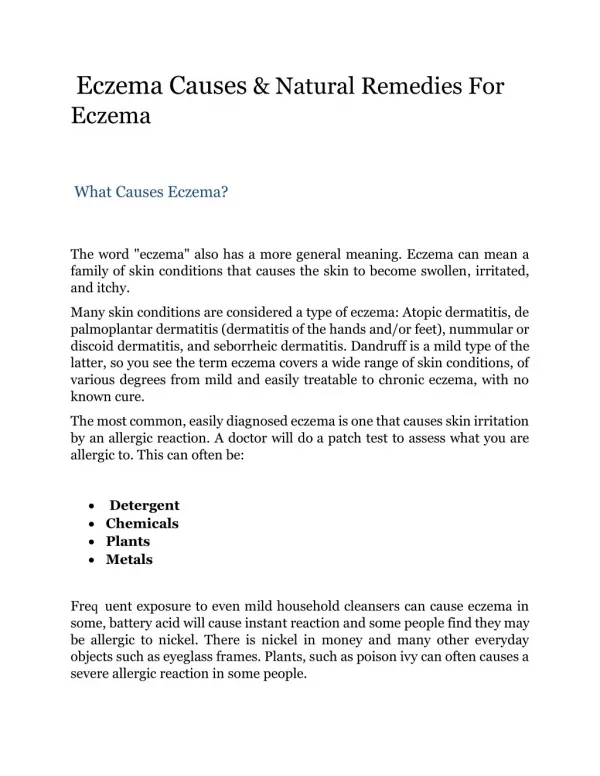 Eczema Causes & Natural Remedies For Eczema