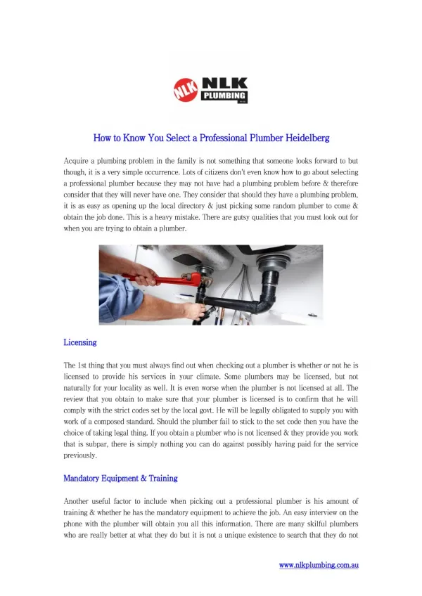 How to Know You Select a Professional Plumber Heidelberg