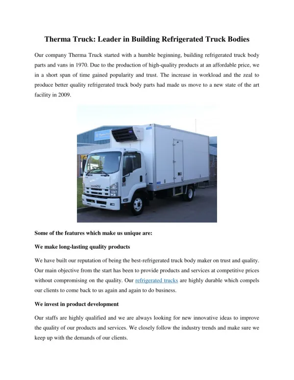 Therma Truck- Building Refrigerated Truck Bodies