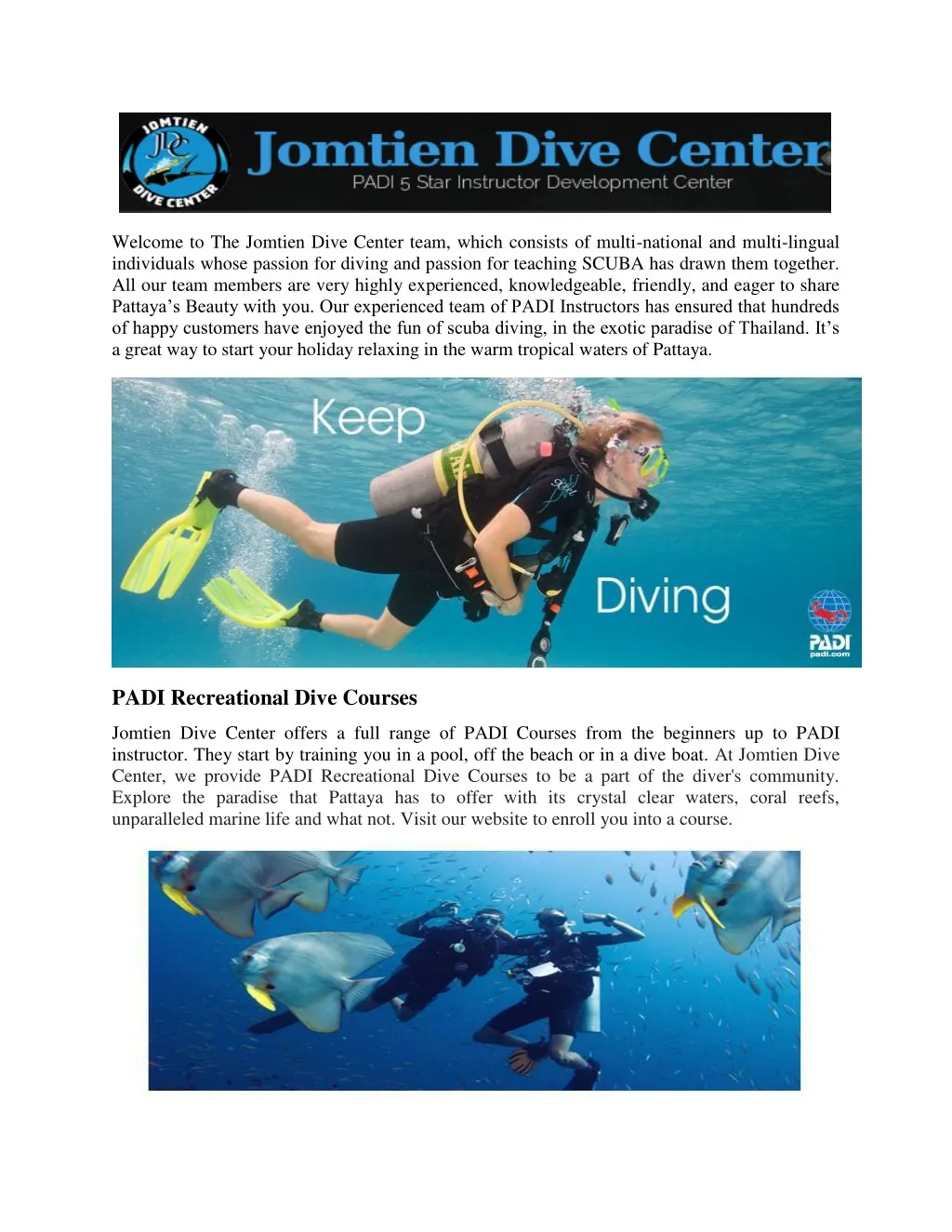 welcome to the jomtien dive center team which