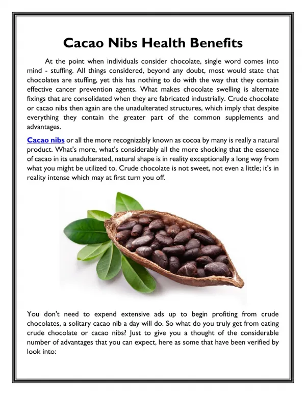 Cacao Nibs Health Benefits