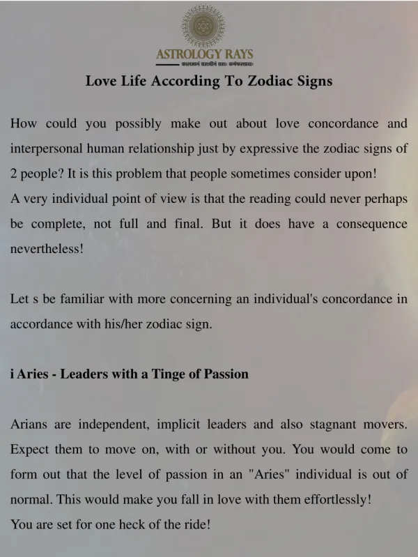 Love Life According To Zodiac Signs - AstrologyRays