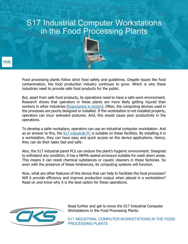 S17 Industrial Computer Workstations in the Food Processing Plants