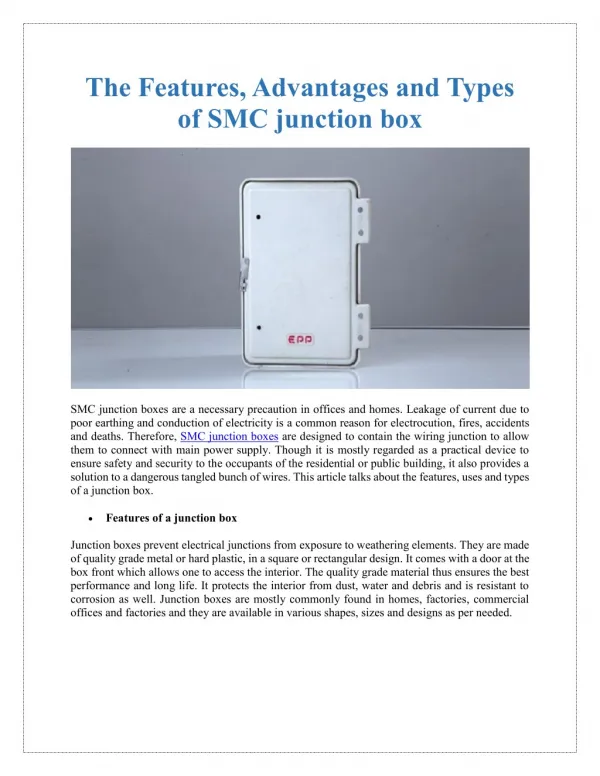 The Features, Advantages and Types of SMC junction box