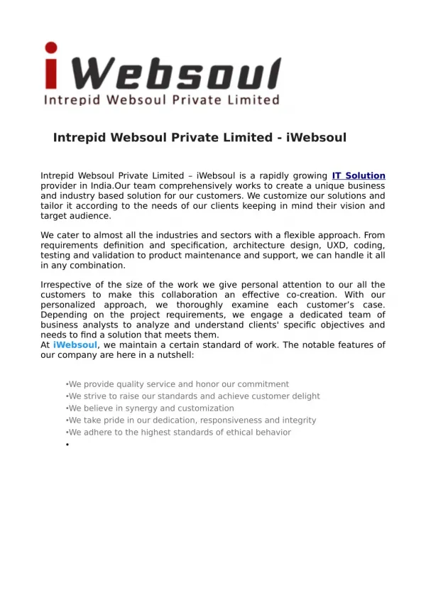 Intrepid Websoul Private Limited - iWebsoul