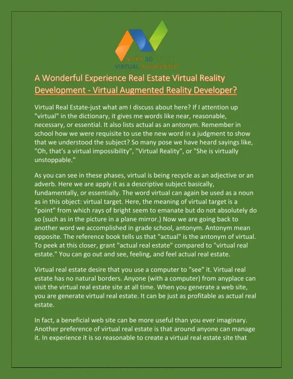 Granted Real Estate Virtual Reality Development from India
