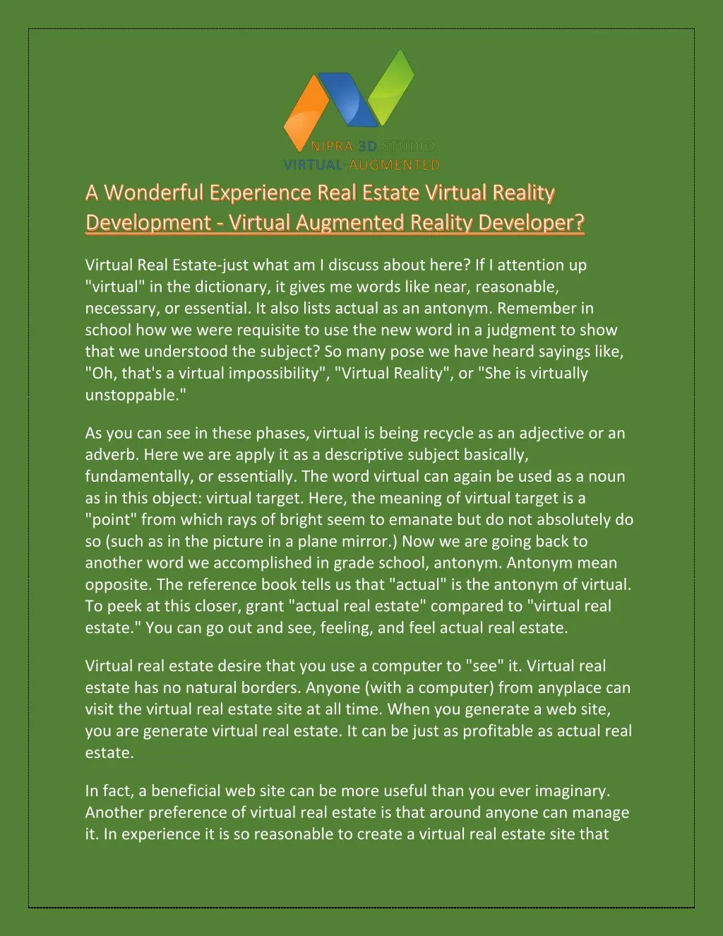 virtual real estate just what am i discuss about