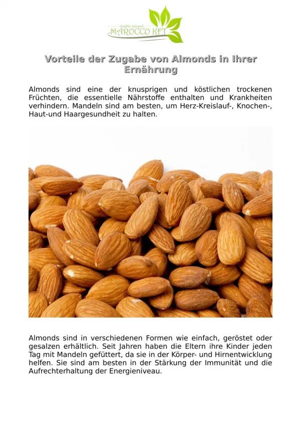 Vorteile der Zugabe von Almonds in Ihrer Ernährung