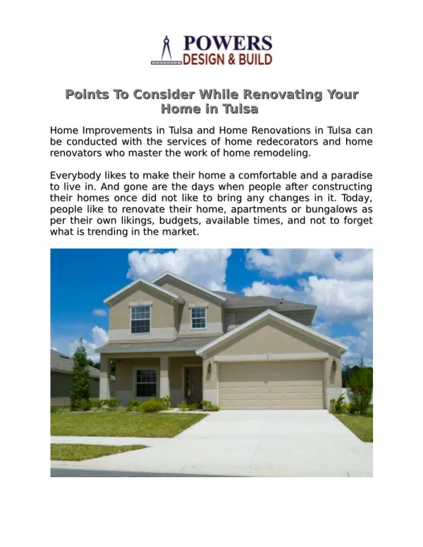 Points To Consider While Renovating Your Home in Tulsa