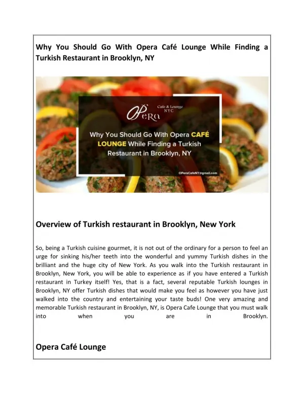 Why You Should Go With Opera Café Lounge While Finding a Turkish Restaurant in Brooklyn, NY
