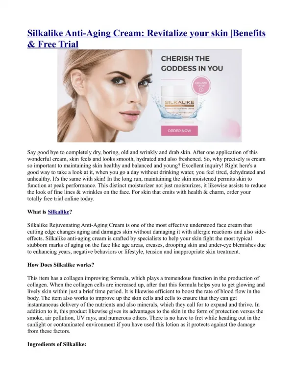 Silkalike Anti-Aging Cream: Revitalize your skin |Benefits & Free Trial