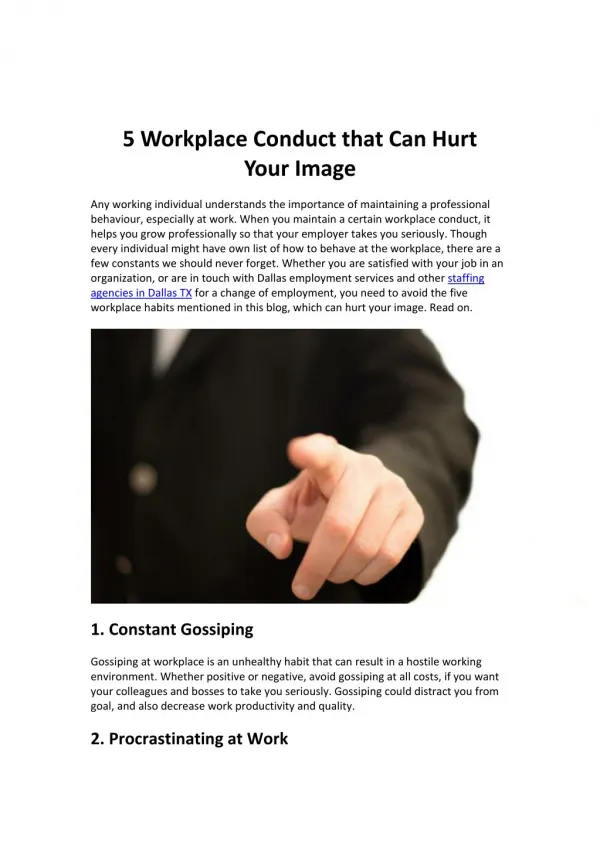 5 Workplace Conduct that Can Hurt Your Image