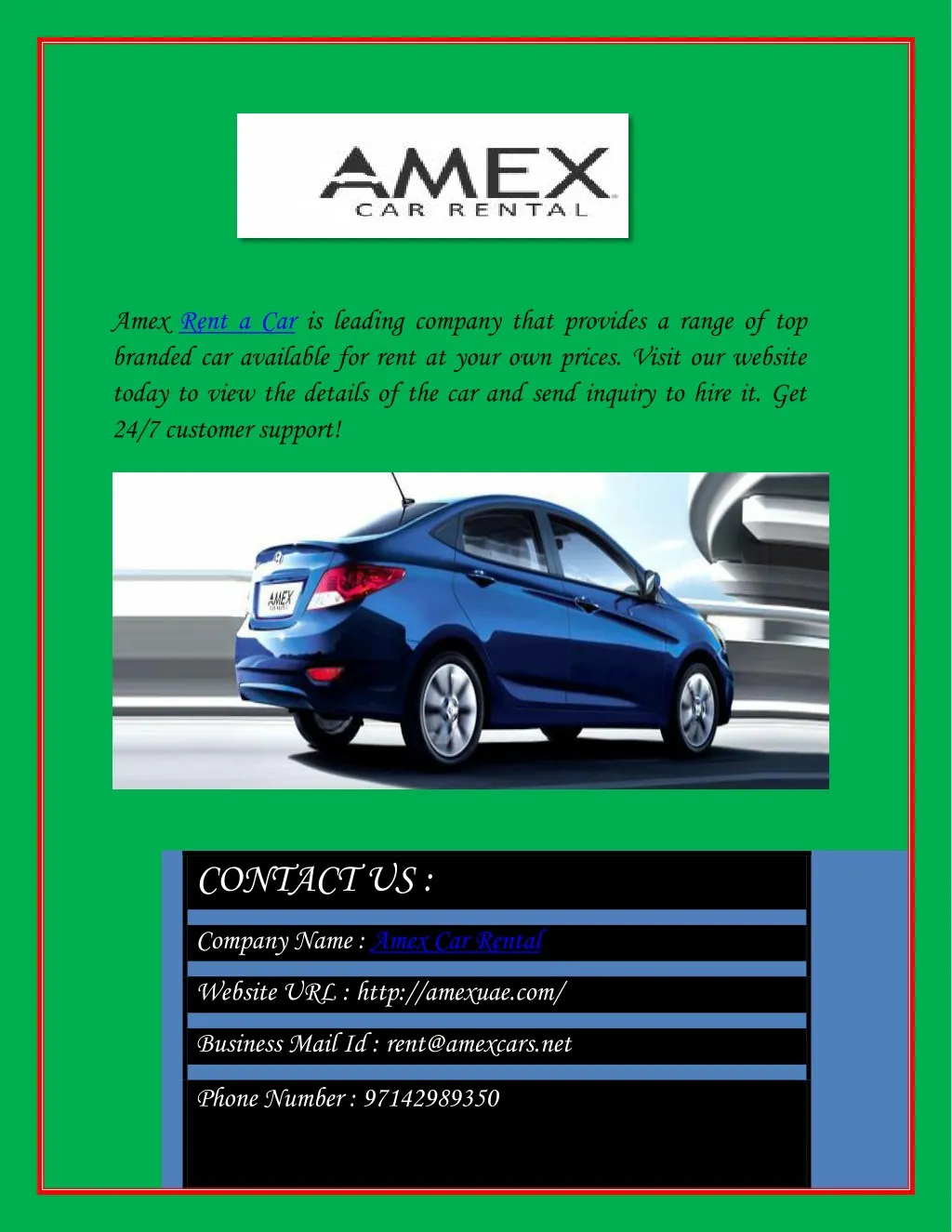 amex rent a car is leading company that provides