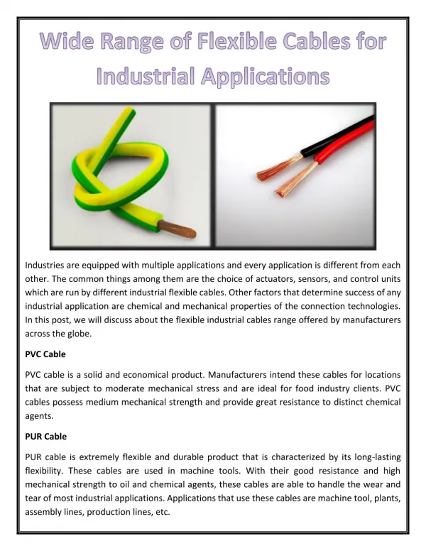 Wide Range of Flexible Cables for Industrial Applications