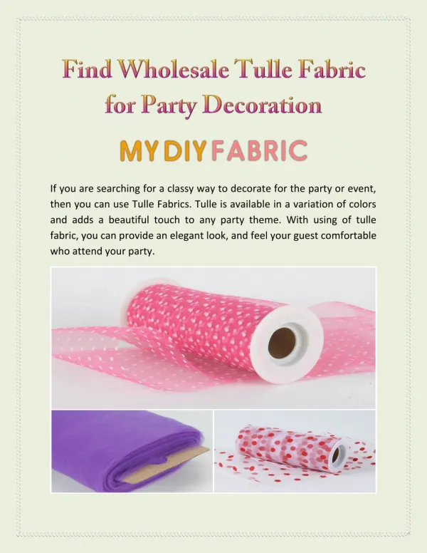 Find Wholesale Tulle Fabric for Party Decoration