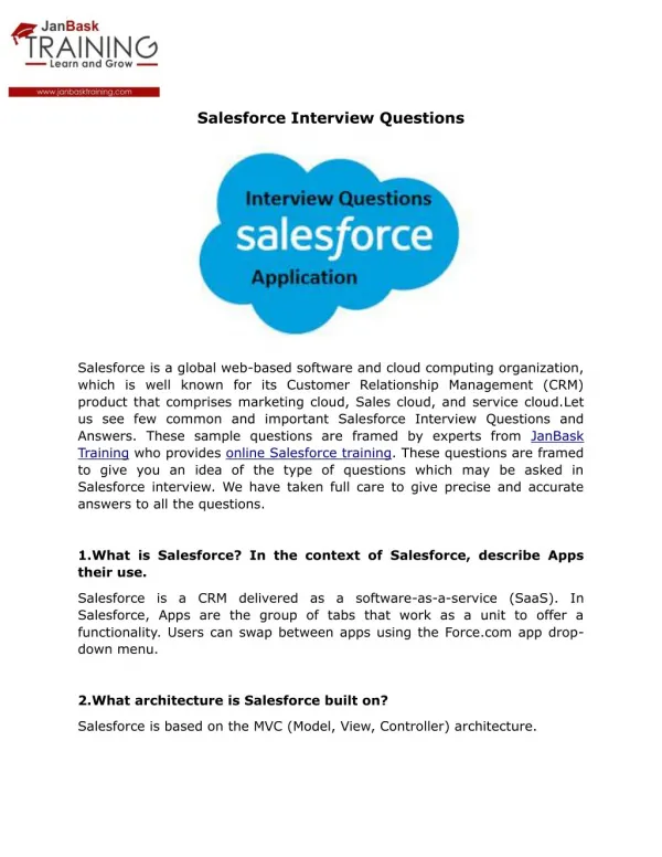 Salesforce Interview Questions And Answers