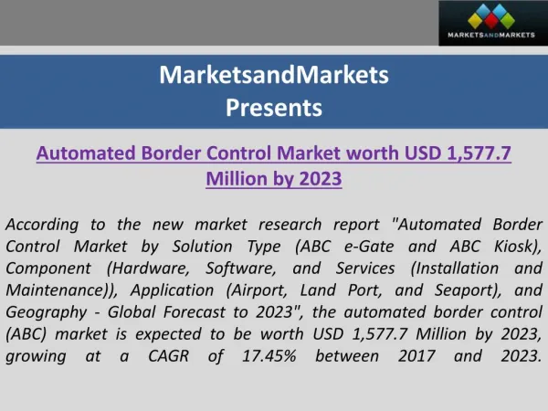 Market for ABC e-gate expected to grow at higher CAGR between 2017 and 2023