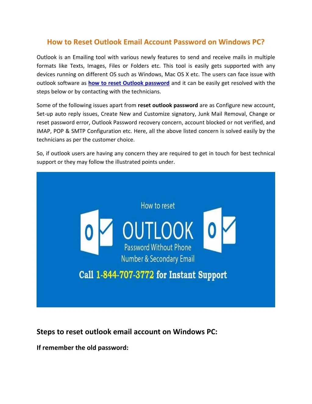 how to reset outlook email account password
