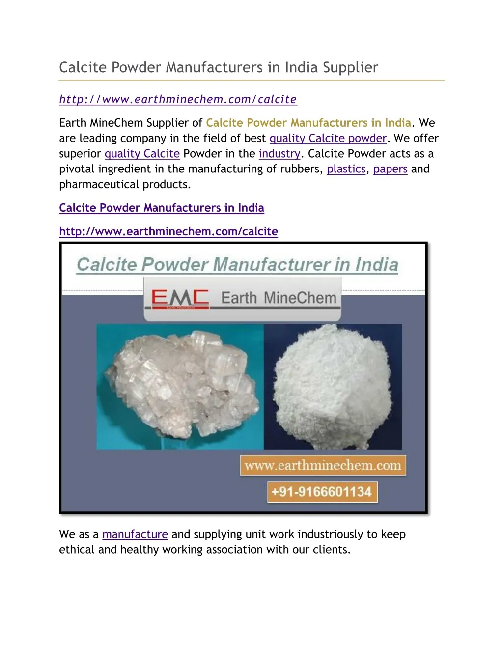 calcite powder manufacturers in india supplier