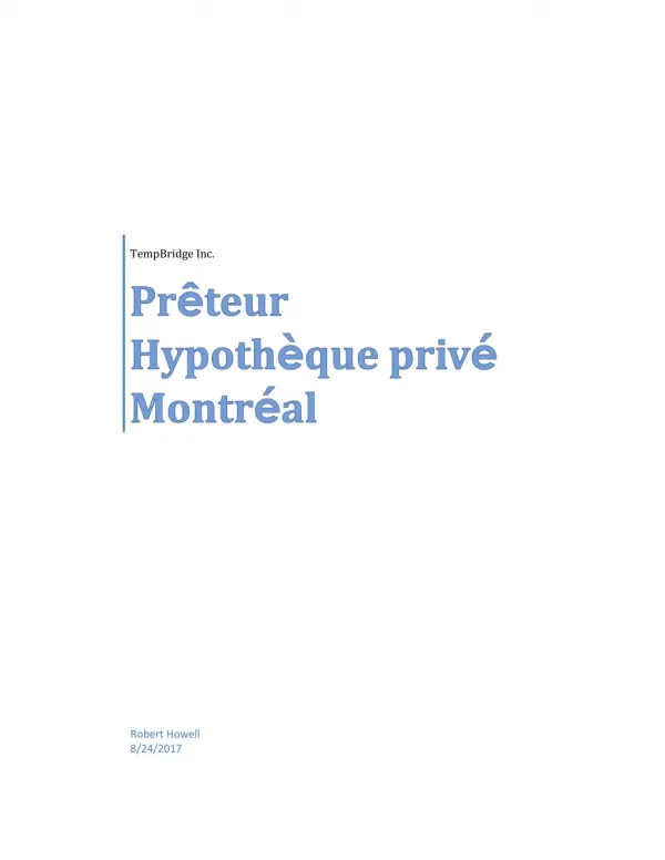 Prêteur Hypothèque privé Montréal