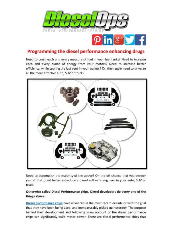 Programming the diesel performance enhancing drugs