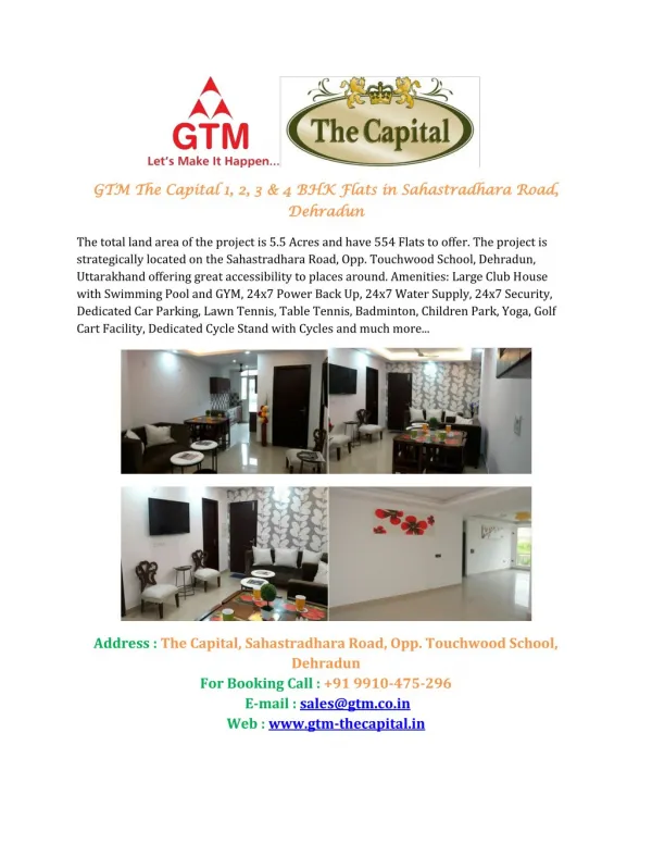 GTM The Capital 1, 2, 3 and 4 BHK Flats in Sahastradhara Road