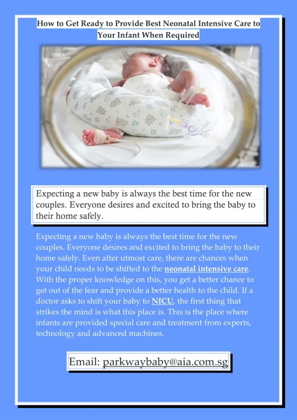 How to Get Ready to Provide Best Neonatal Intensive Care to Your Infant When Required