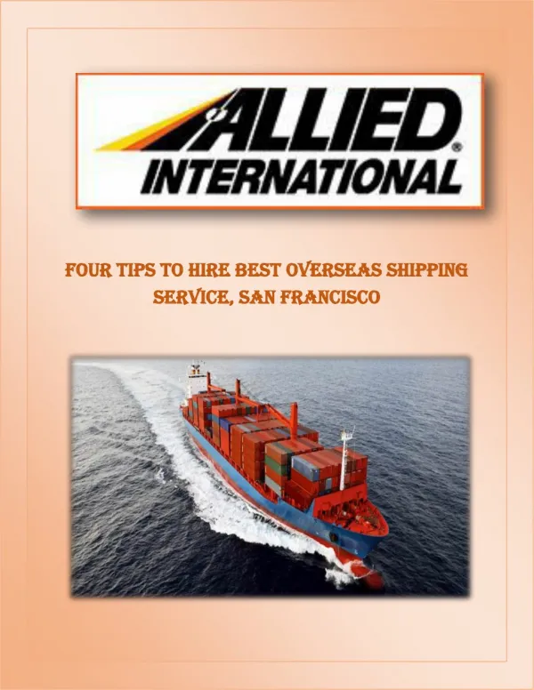 Four Tips to Hire Best Overseas Shipping Service San Francisco