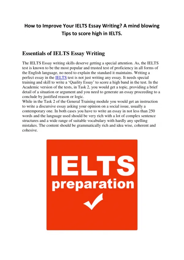 How to Improve Your IELTS Essay Writing? A mind blowing Tips to score high in IELTS.