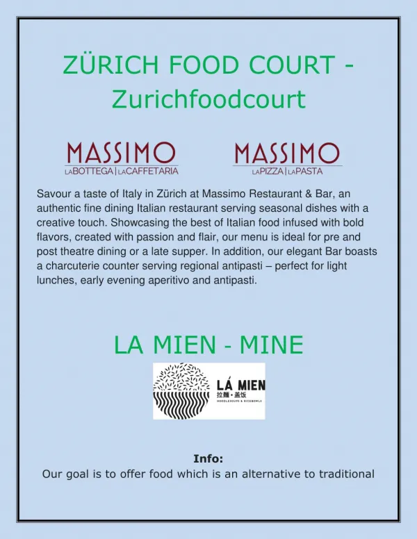 ZÜRICH FOOD COURT - Zurichfoodcourt
