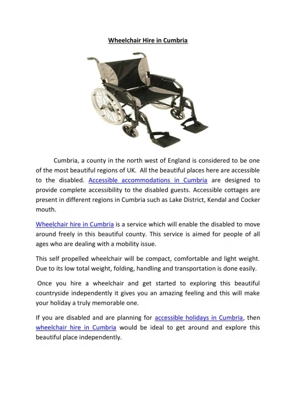 Wheelchair Hire in cumbria