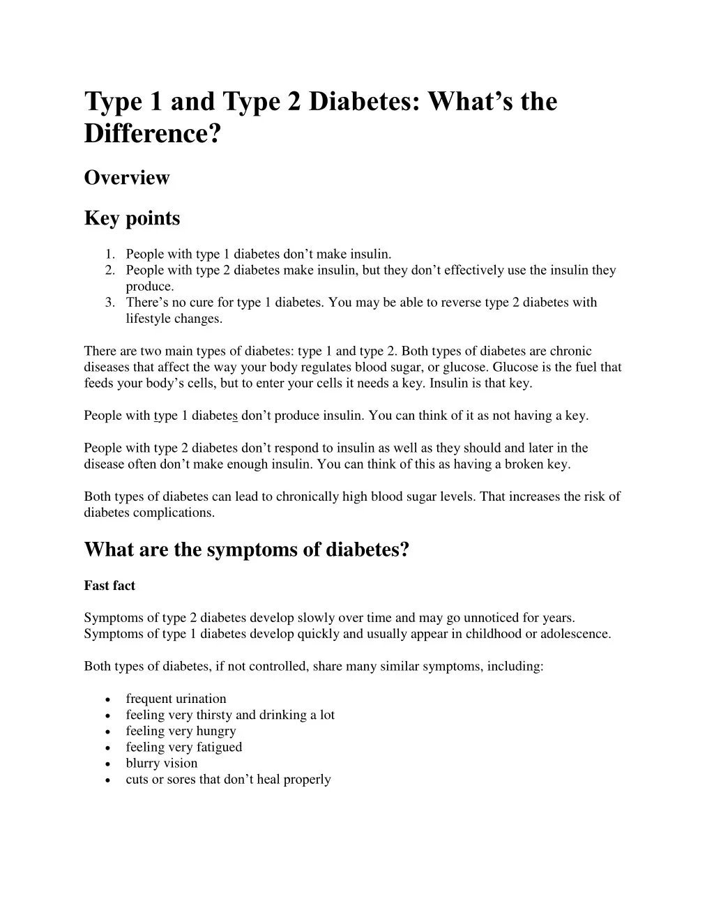 type 1 and type 2 diabetes what s the difference