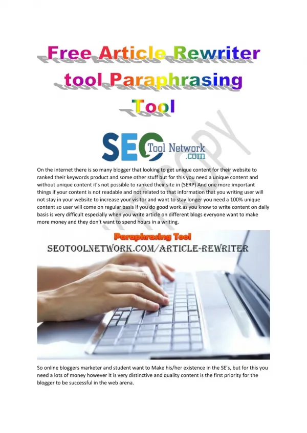 Free Online Article Rewriter Tool - Reword or Paraphrase Text Content