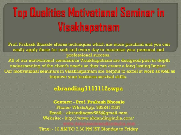 5 Top Qualities Motivational Seminar in Visakhapatnam