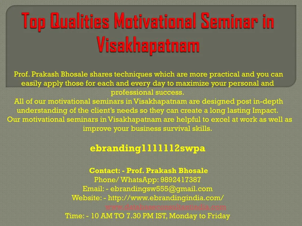 top qualities motivational seminar in visakhapatnam