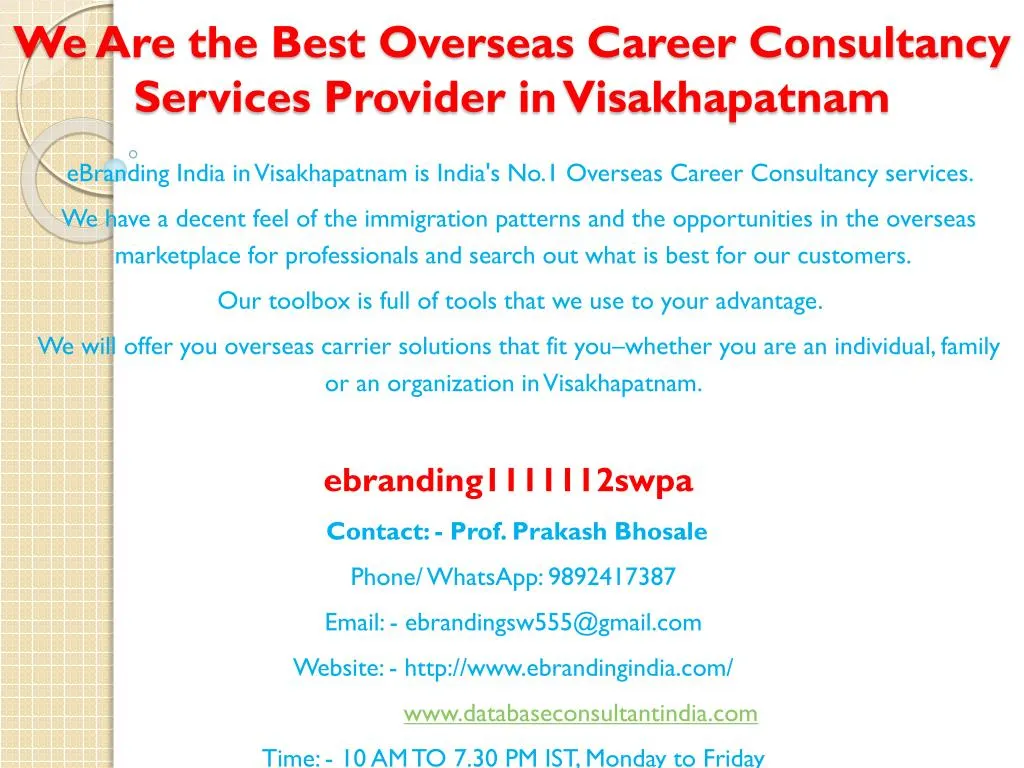 we are the best overseas career consultancy services provider in visakhapatnam