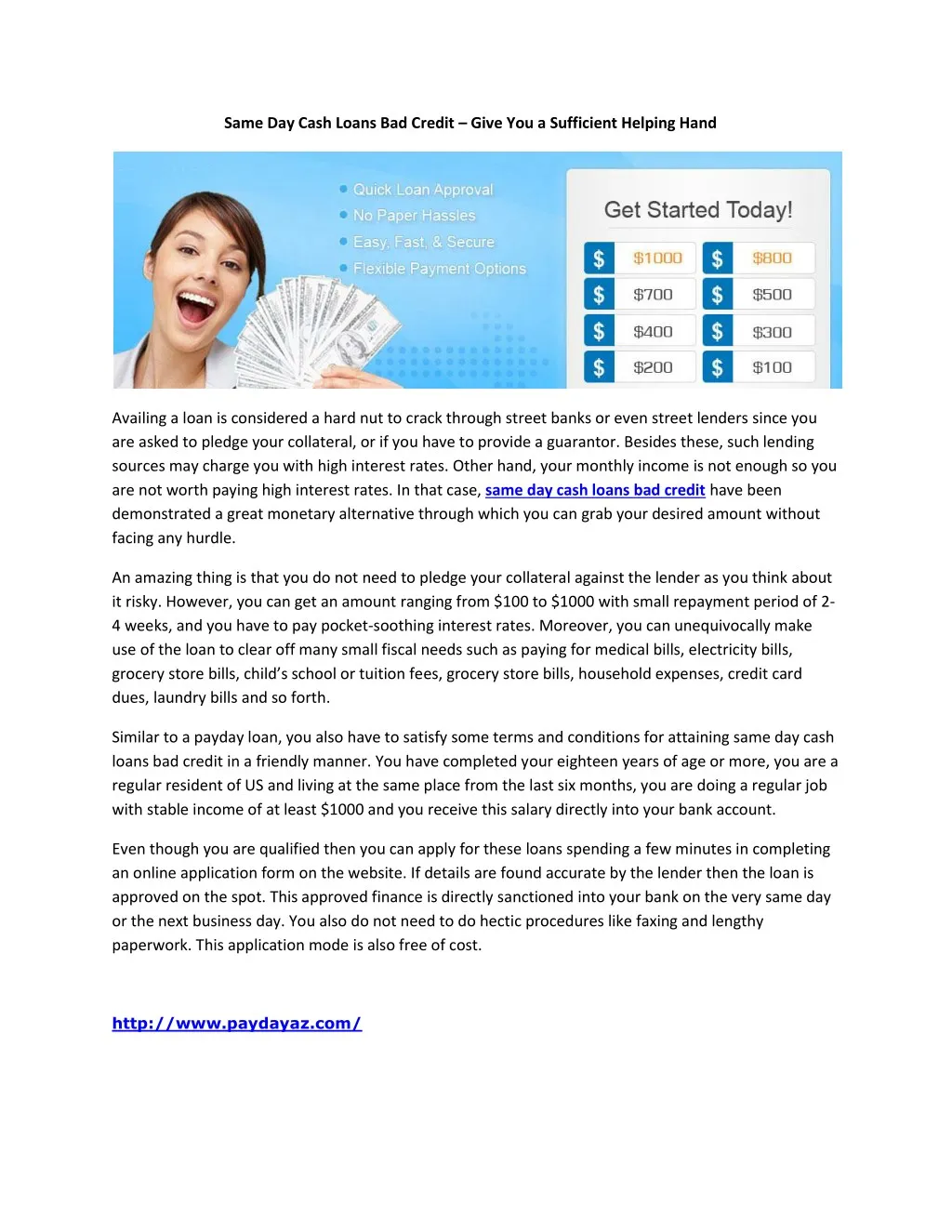 same day cash loans bad credit give