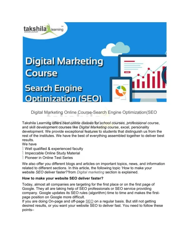 Digital Marketing Online Course-Search engine optimization(SEO)