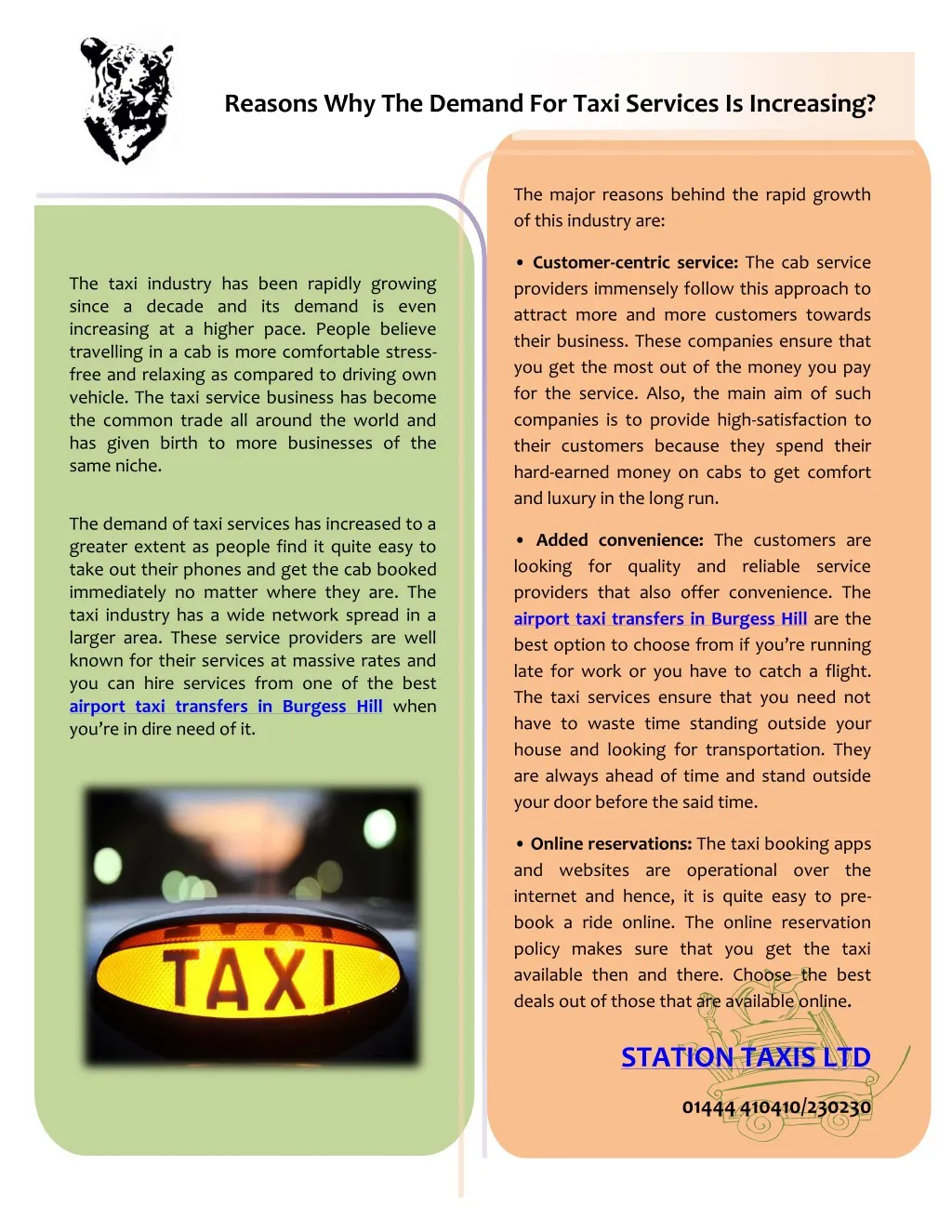 reasons why the demand for taxi services