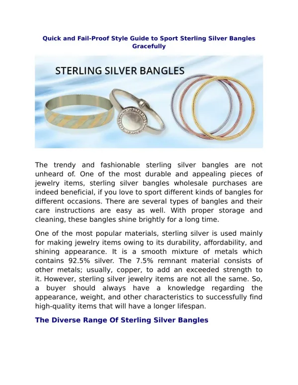 Quick and Fail-Proof Style Guide to Sport Sterling Silver Bangles Gracefully