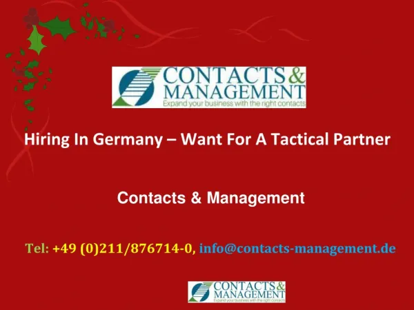 Hiring In Germany Want For A Tactical Partner