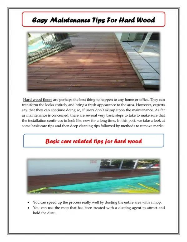 Easy Maintenance Tips For Hard Wood Flooring