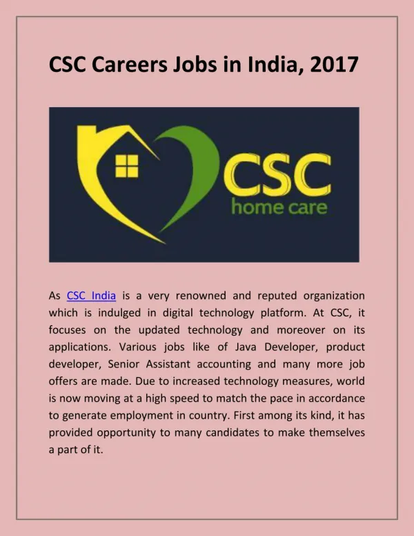 CSC Careers Jobs in India, 2017