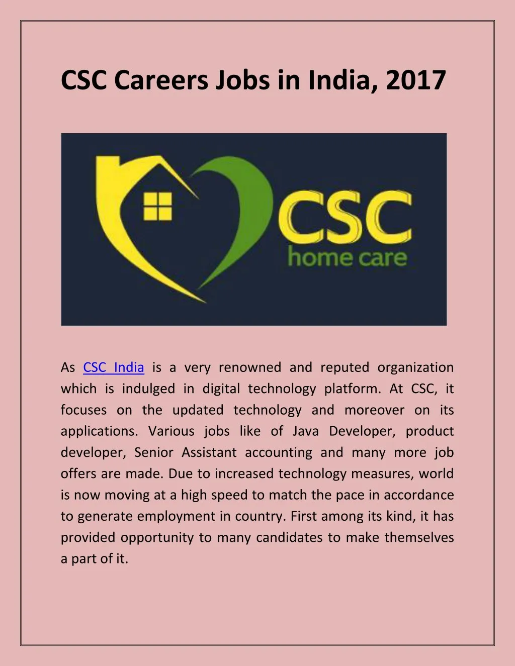 csc careers jobs in india 2017