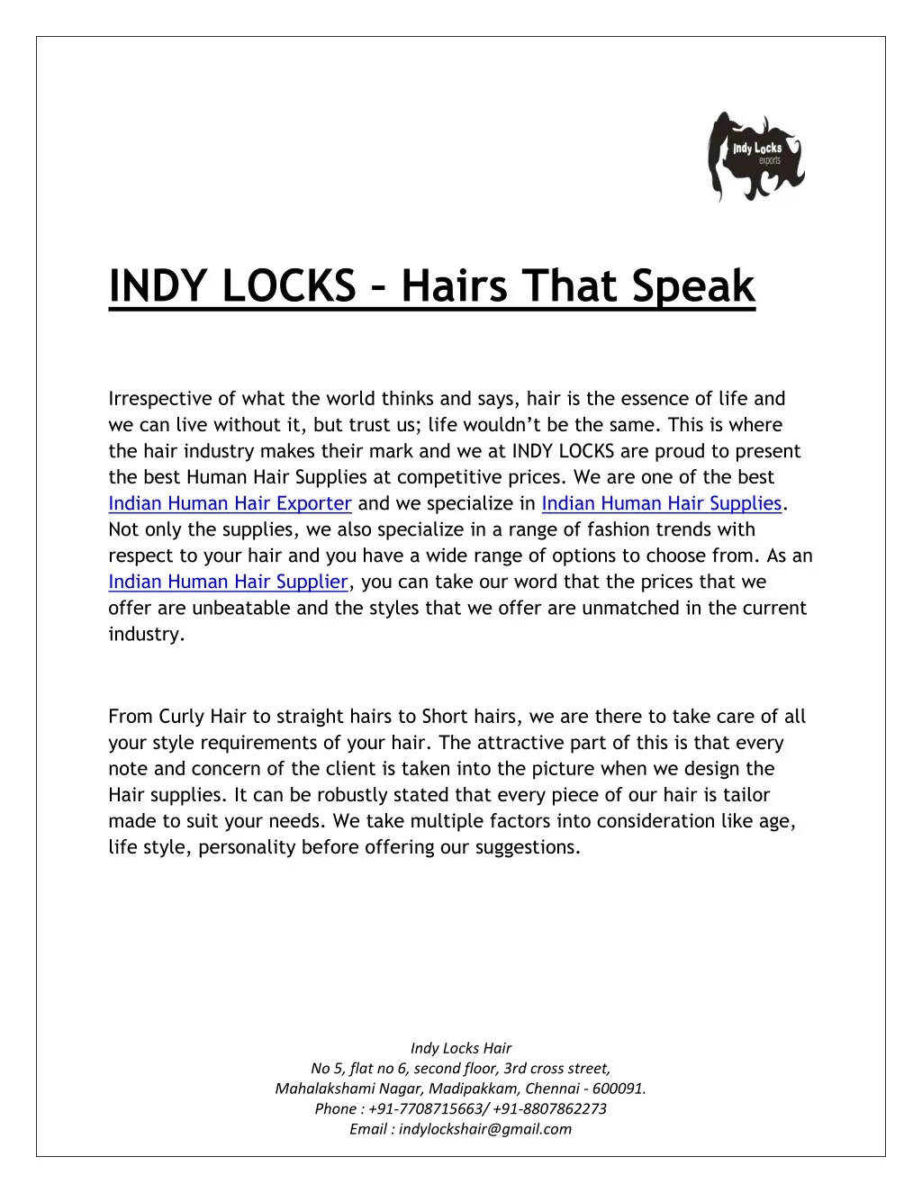 indy locks hairs that speak