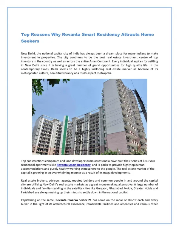 Top Reasons Why Revanta Smart Residency Attracts Home Seekers