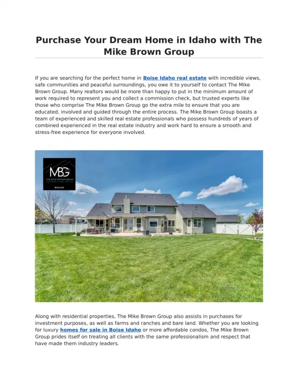 Purchase Your Dream Home in Idaho with The Mike Brown Group