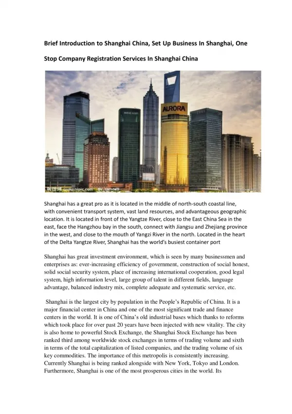 Brief Introduction to Shanghai