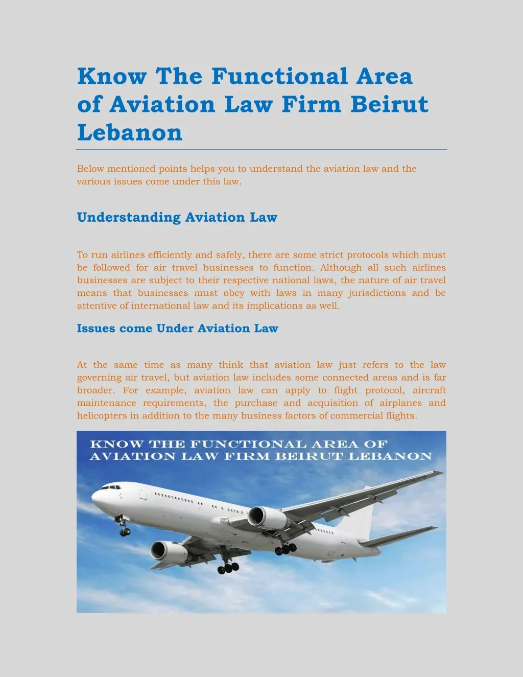 know the functional area of aviation law firm