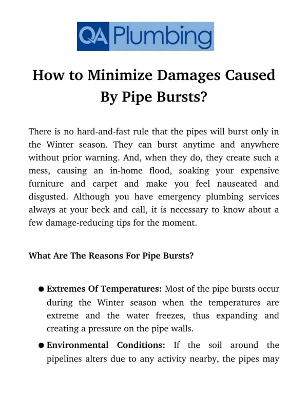 How To Minimize Damages Caused By Pipe Bursts?